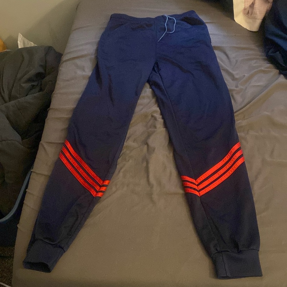 Navy blue with red stripes track pants